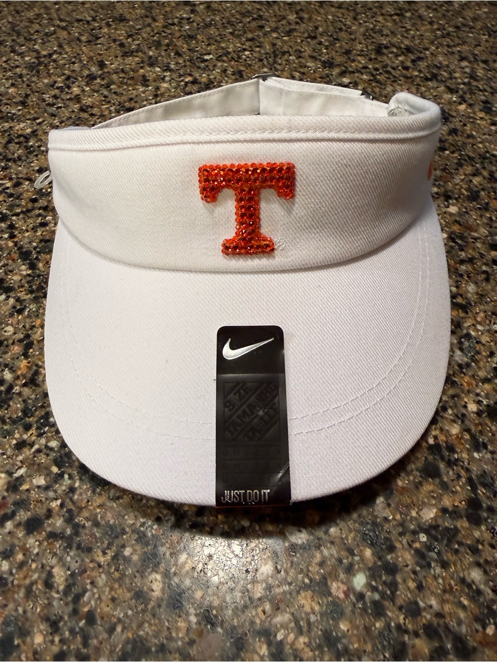 Nike Adult White Visor with Orange Rhinestoned 'T' Accent